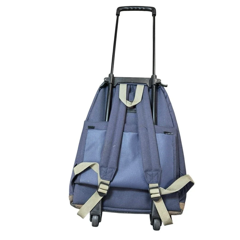 Vintage Duck Head Rolling Backpack Bookbag Navy Blue Tartan Carry on 17x14